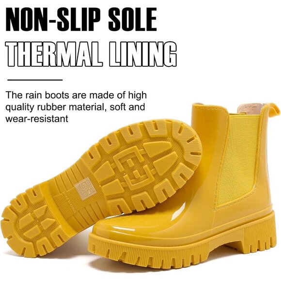 🆕 Yellow Durable Rubber Rain Boots for Women, Waterproof Non-Slip PVC Garden - Picture 4 of 7